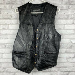 Navarre Leather Italian Stone Design Mens Genuine Black Leather Vest Size Large